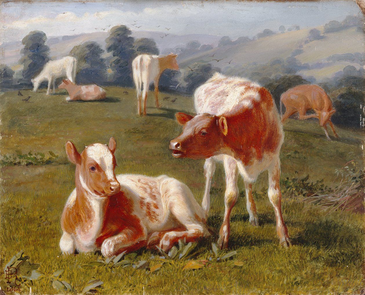 Kälber auf einer Wiese von Briton Riviere