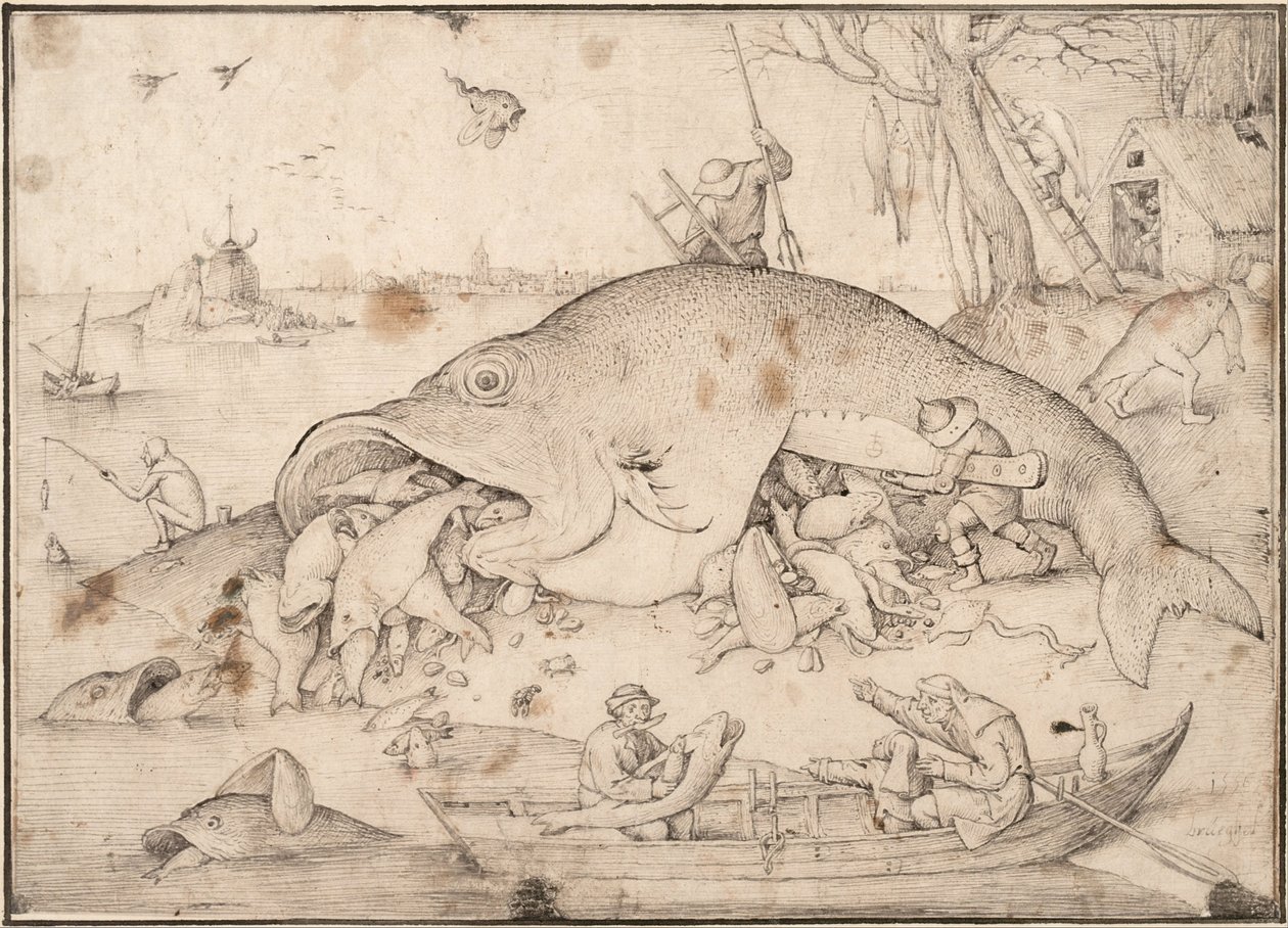 Große Fische fressen kleine Fische, 1556 von Bruegel
