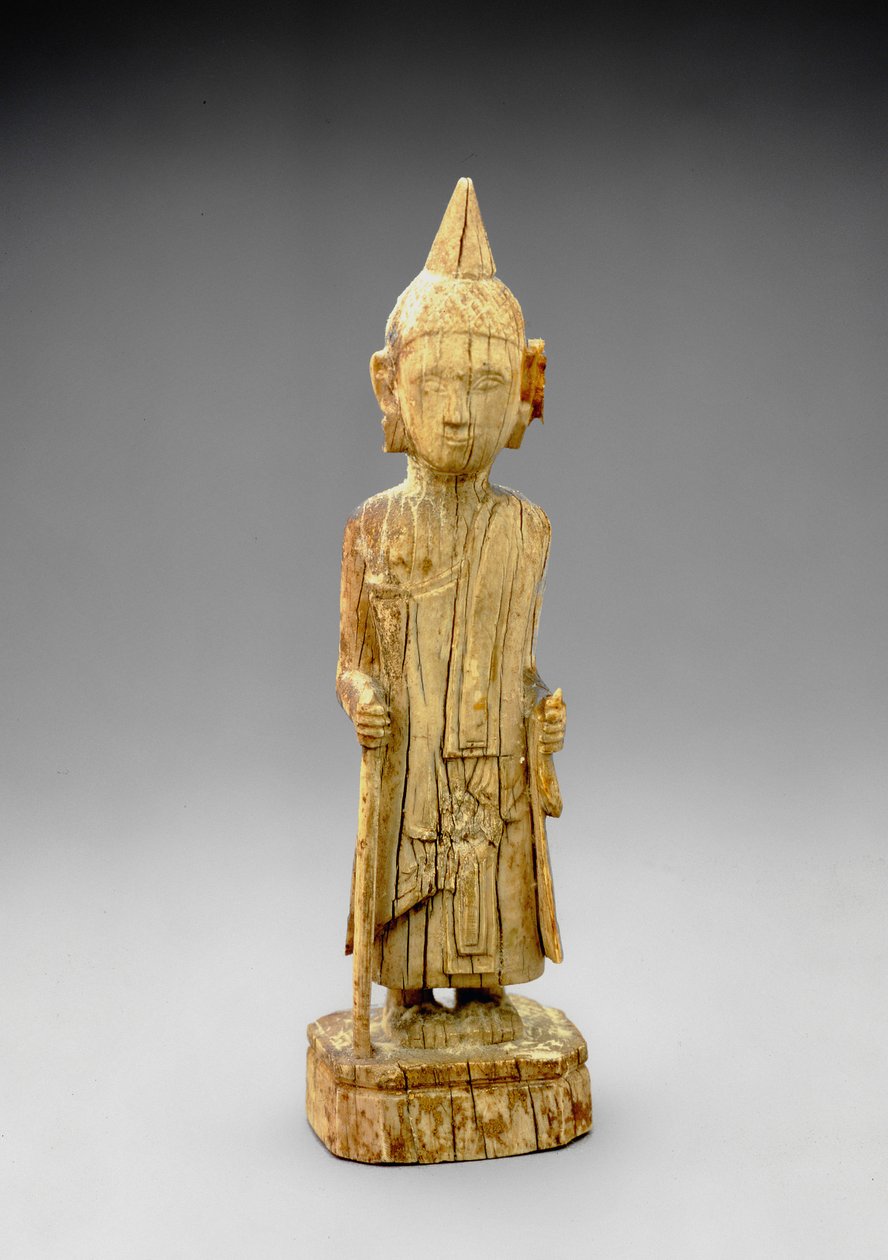 Figur des reuigen Buddha, gehend und einen Stab haltend, früher Mandalay-Stil von Burmese School