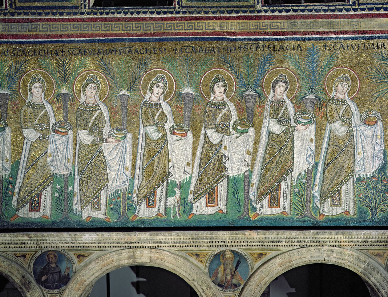 Gruppe von Jungfrauen-Märtyrern (Mosaik) von Byzantine School