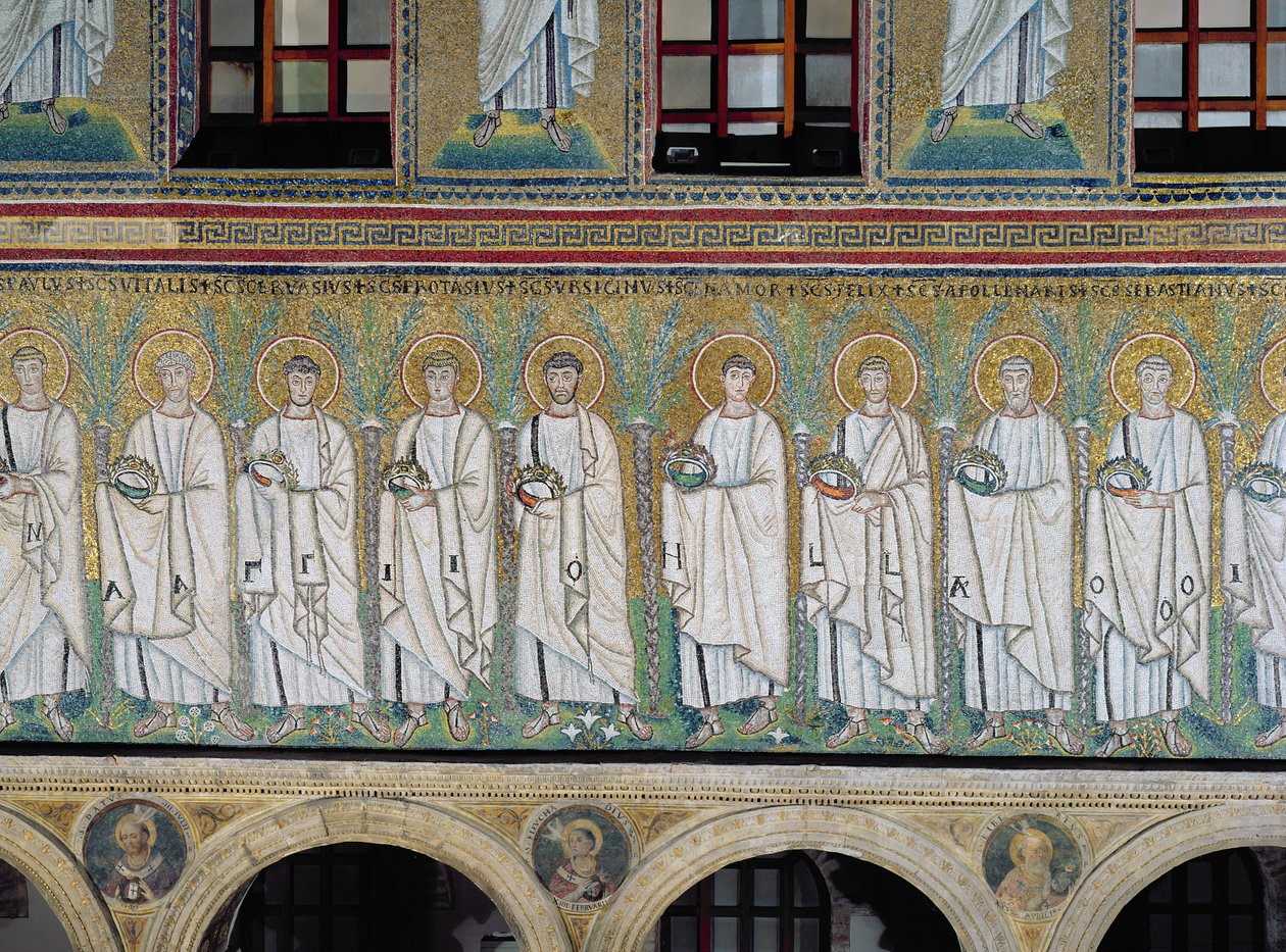 Gruppe von Heiligen und Märtyrern (Mosaik) von Byzantine School