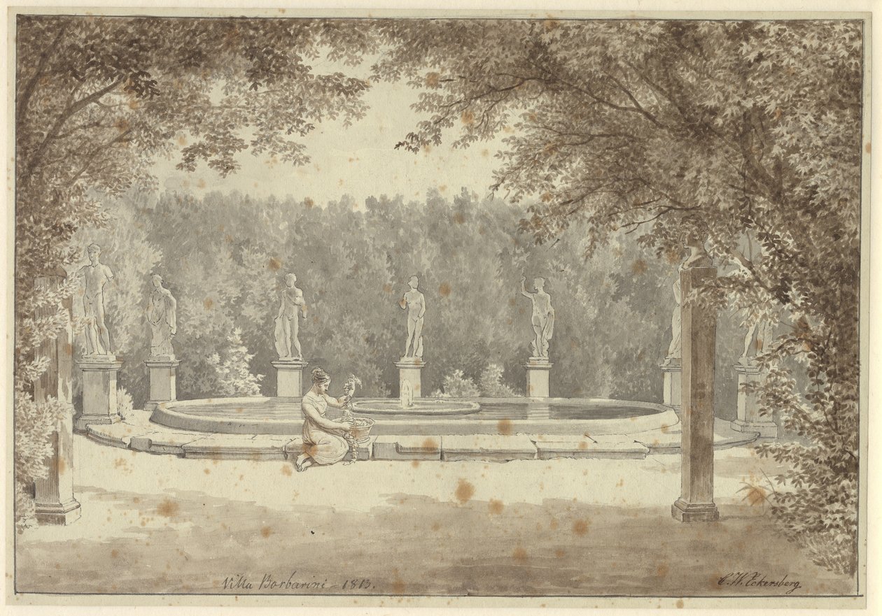 Der Brunnen im Garten des Palazzo Barberini, Rom von Christoffer Wilhelm Eckersberg