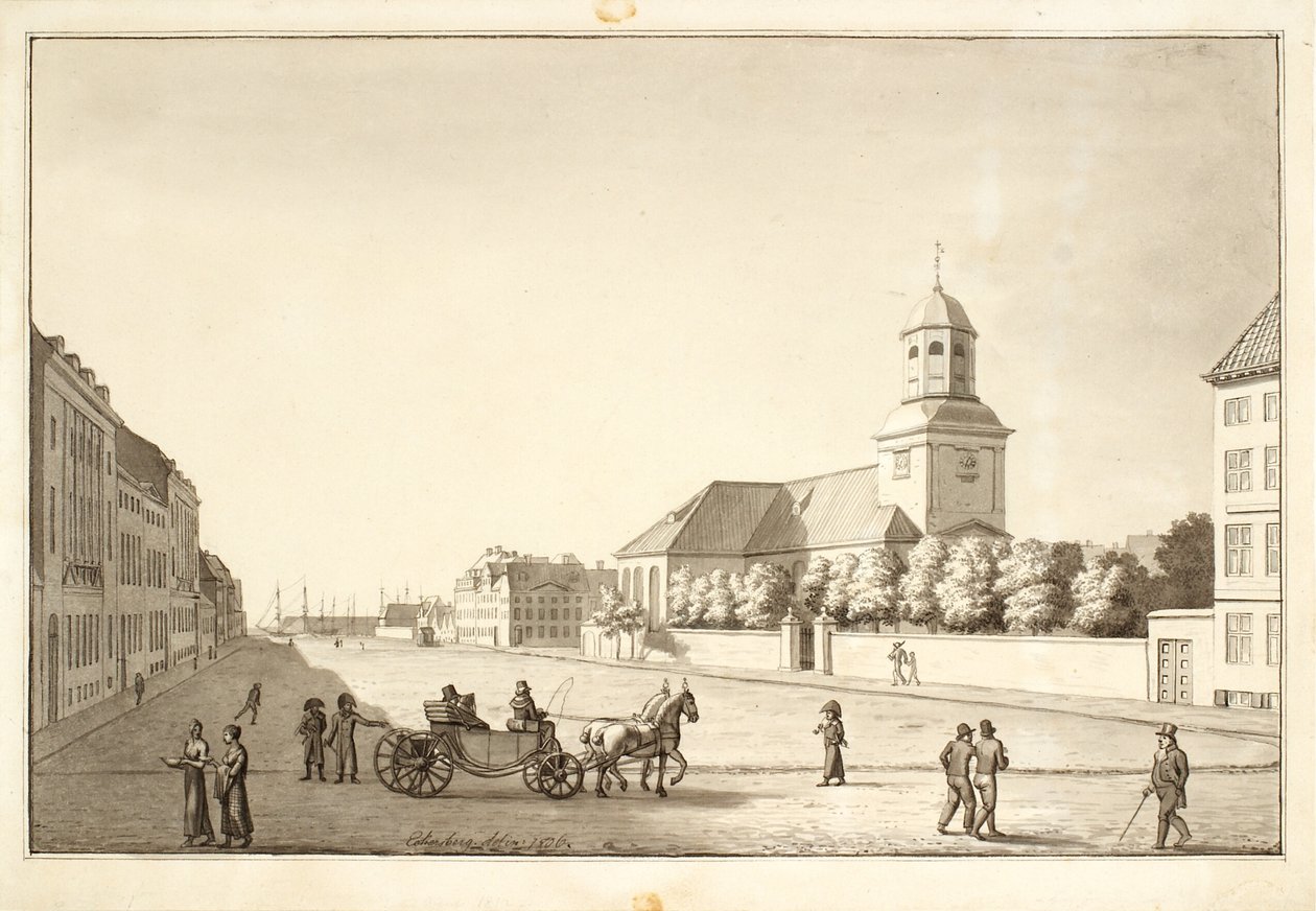 Aussicht über den Sankt Annæ Platz mit der Garnisonskirche von Christoffer Wilhelm Eckersberg