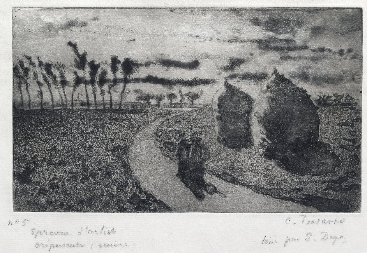 Dämmerung (mit Heuhaufen), 1879 von Camille Jacob Pissarro
