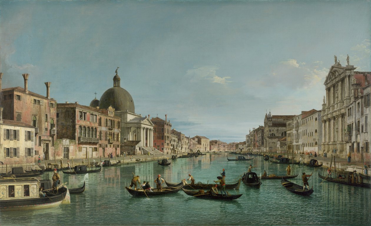 Der Große Kanal in Venedig mit San Simeone Piccolo und der Scalzi-Kirche, ca. 1738 von Giovanni Antonio Canal