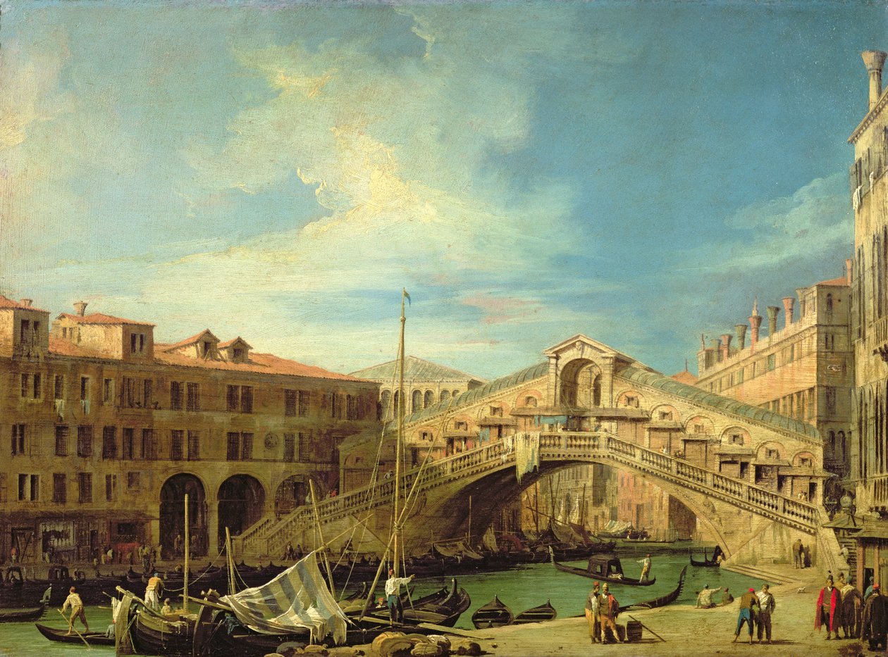 Ansicht des Rialto in Venedig (Ansicht der Rialto-Brücke von Süden) von Giovanni Antonio Canal