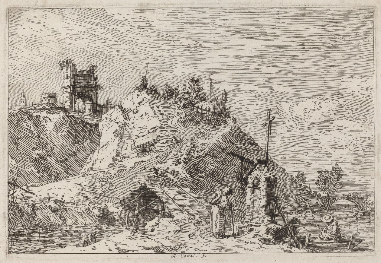 Landschaft mit dem Pilger im Gebet, ca. 1735-1746 von Canaletto