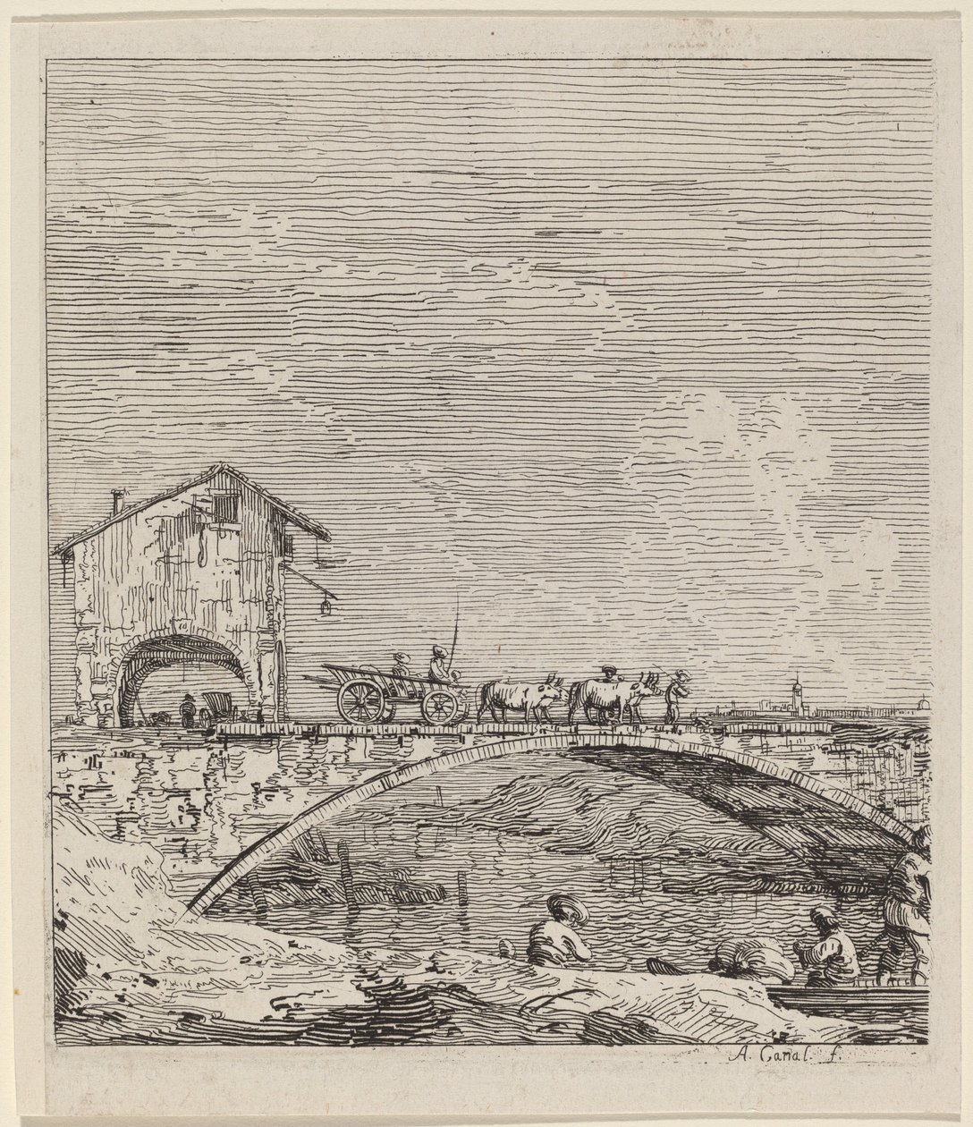 Der Wagen überquert eine Brücke, ca. 1735-1746 von Canaletto