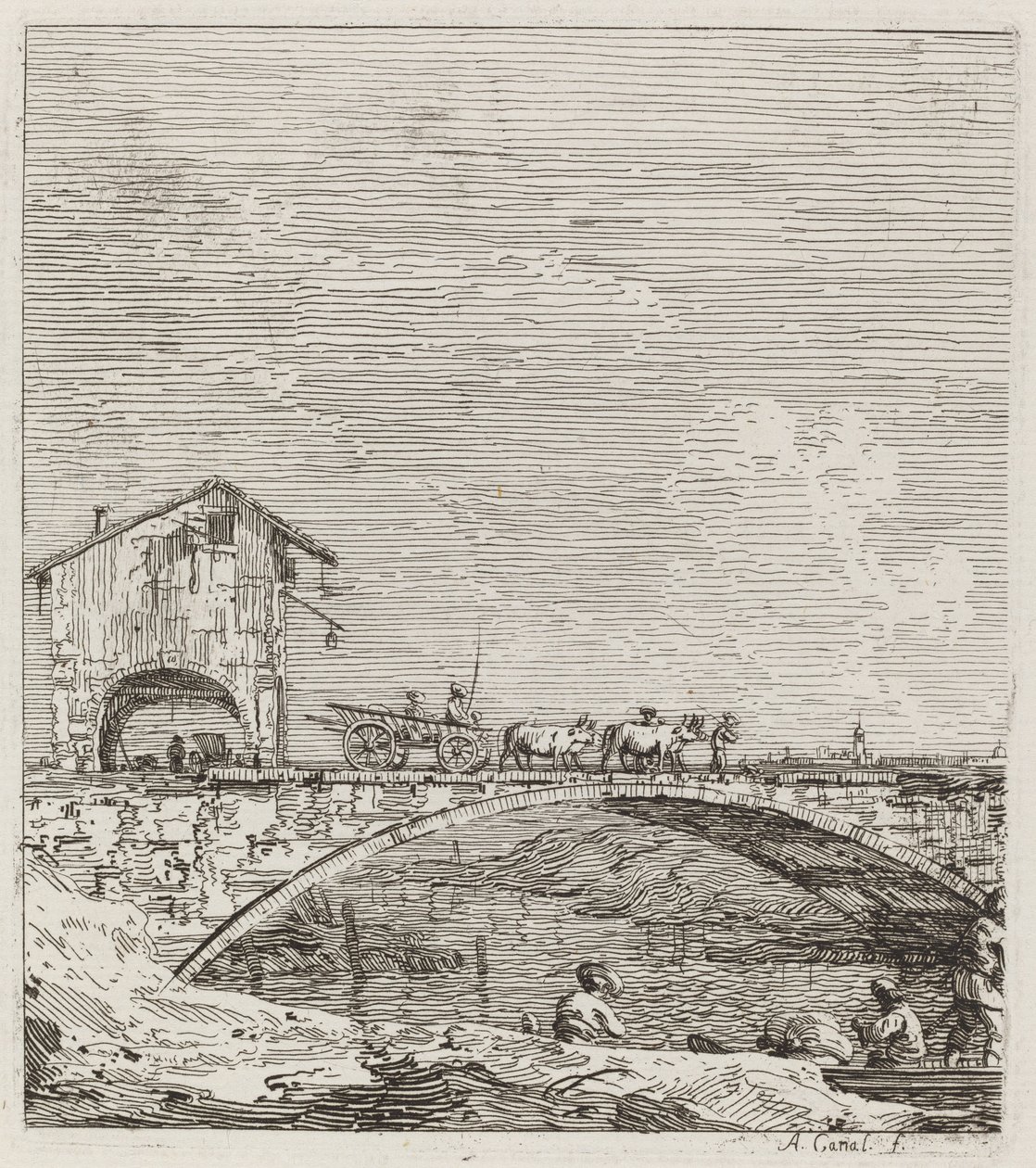 Der Wagen überquert eine Brücke, ca. 1735-1746 von Canaletto