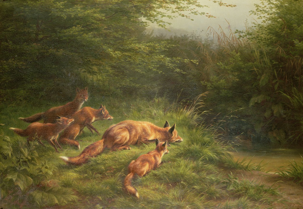 Füchse warten auf die Beute von Carl Friedrich Deiker