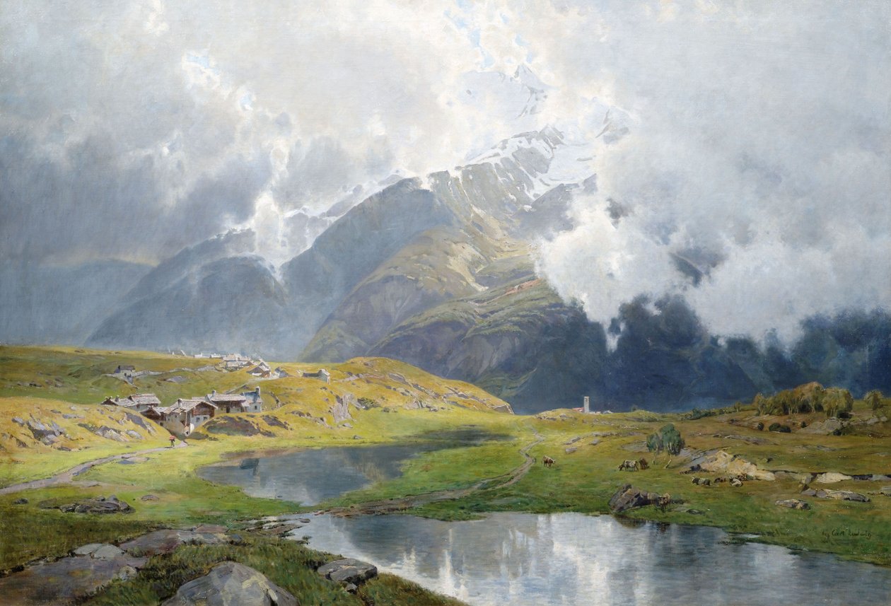 Wolkenverhangene Hochgebirgslandschaft von Carl Julius E. Ludwig