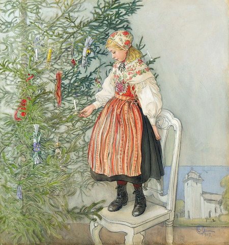 Den Baum schmücken von Carl Larsson