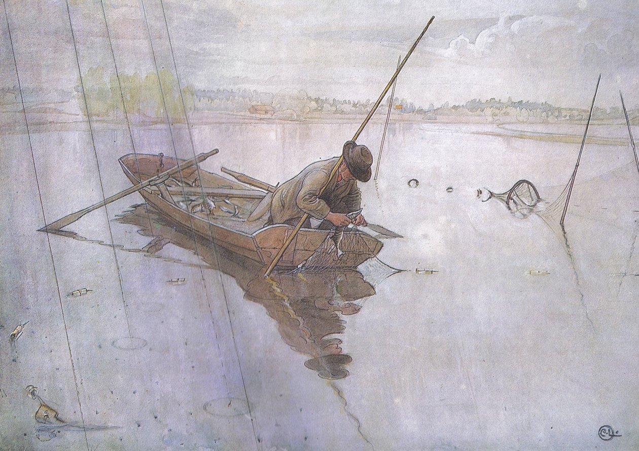 Johan fängt einen schönen Hecht von Carl Larsson
