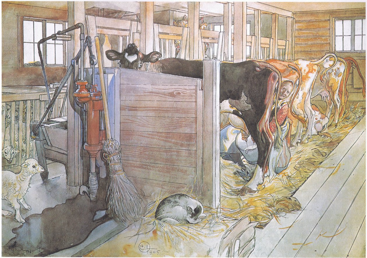 Johana melkt die Kühe von Carl Larsson