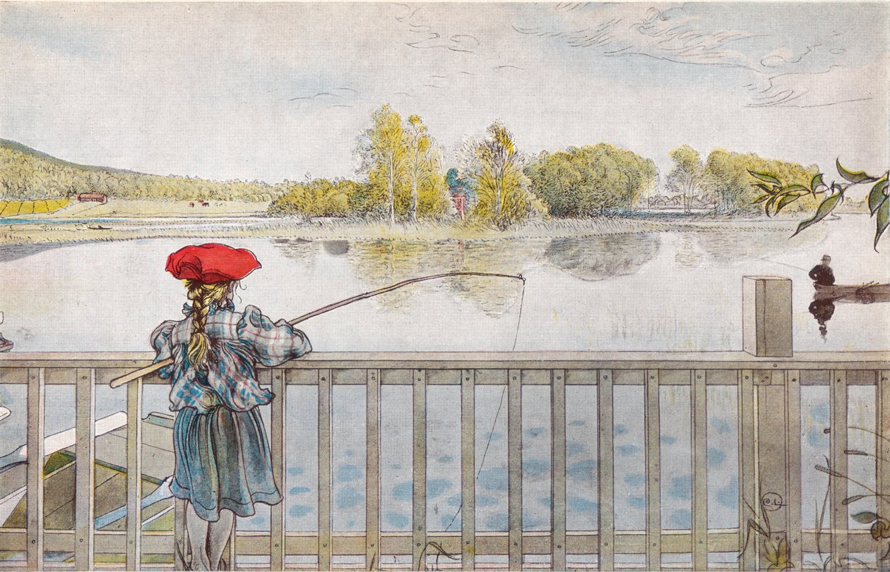 Lisbeth beim Angeln von Carl Larsson
