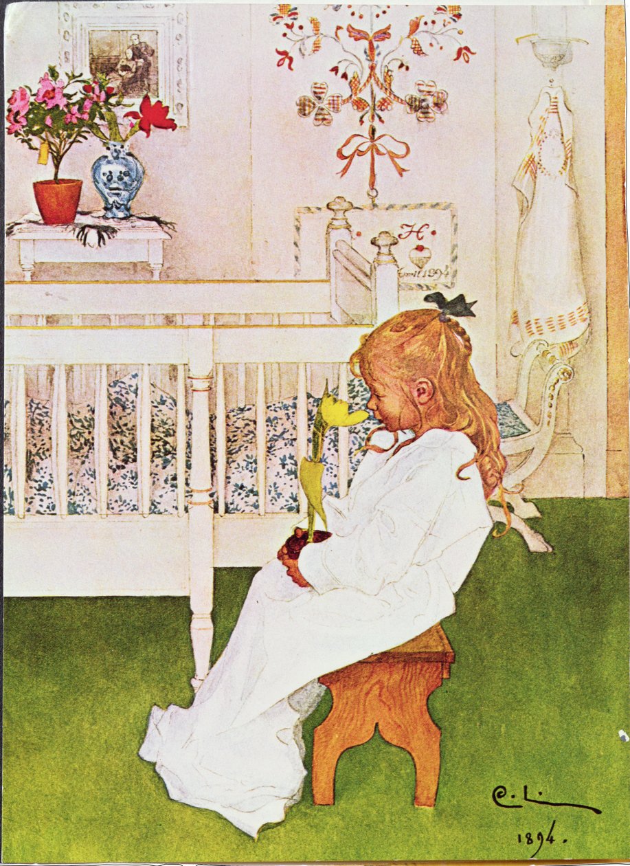 Lisbeth mit einer gelben Tulpe von Carl Larsson