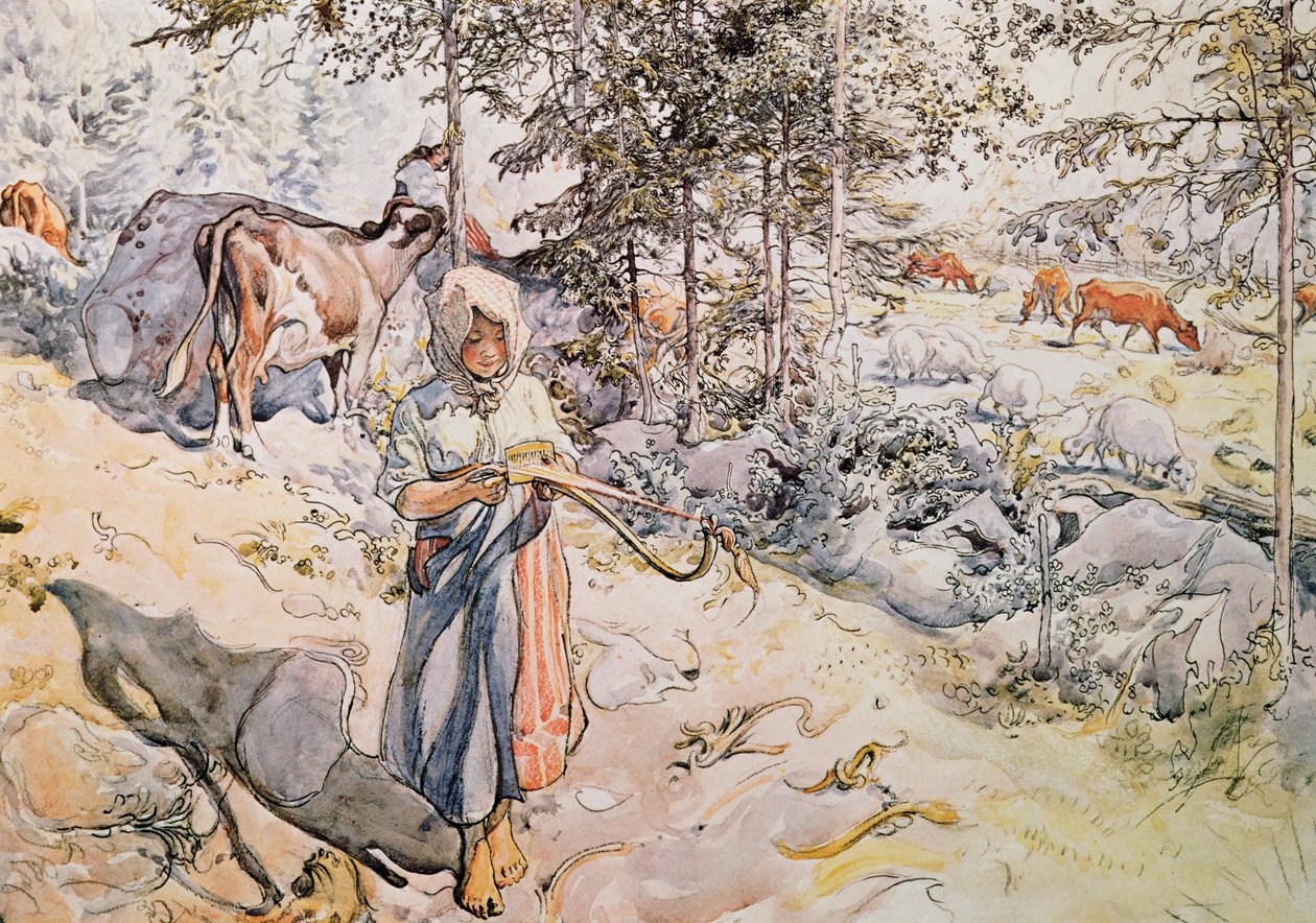 Junges Mädchen beim Weben, 1905 von Carl Larsson