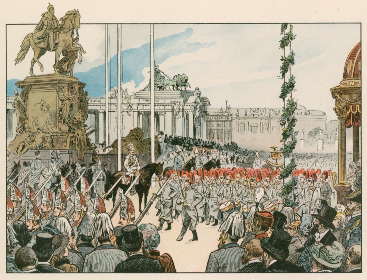 Wilhelm II., Deutscher Kaiser und König von Preußen (1859-1941), bei der Einweihung des Nationaldenkmals in Berlin 1897 von Carl Rohling