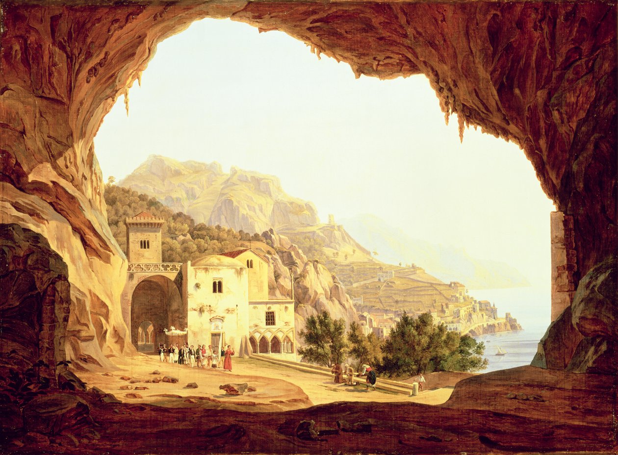 Blick aus einer Grotte über die Amalfiküste, ca. 1842 von Carl Wilhelm Goetzloff