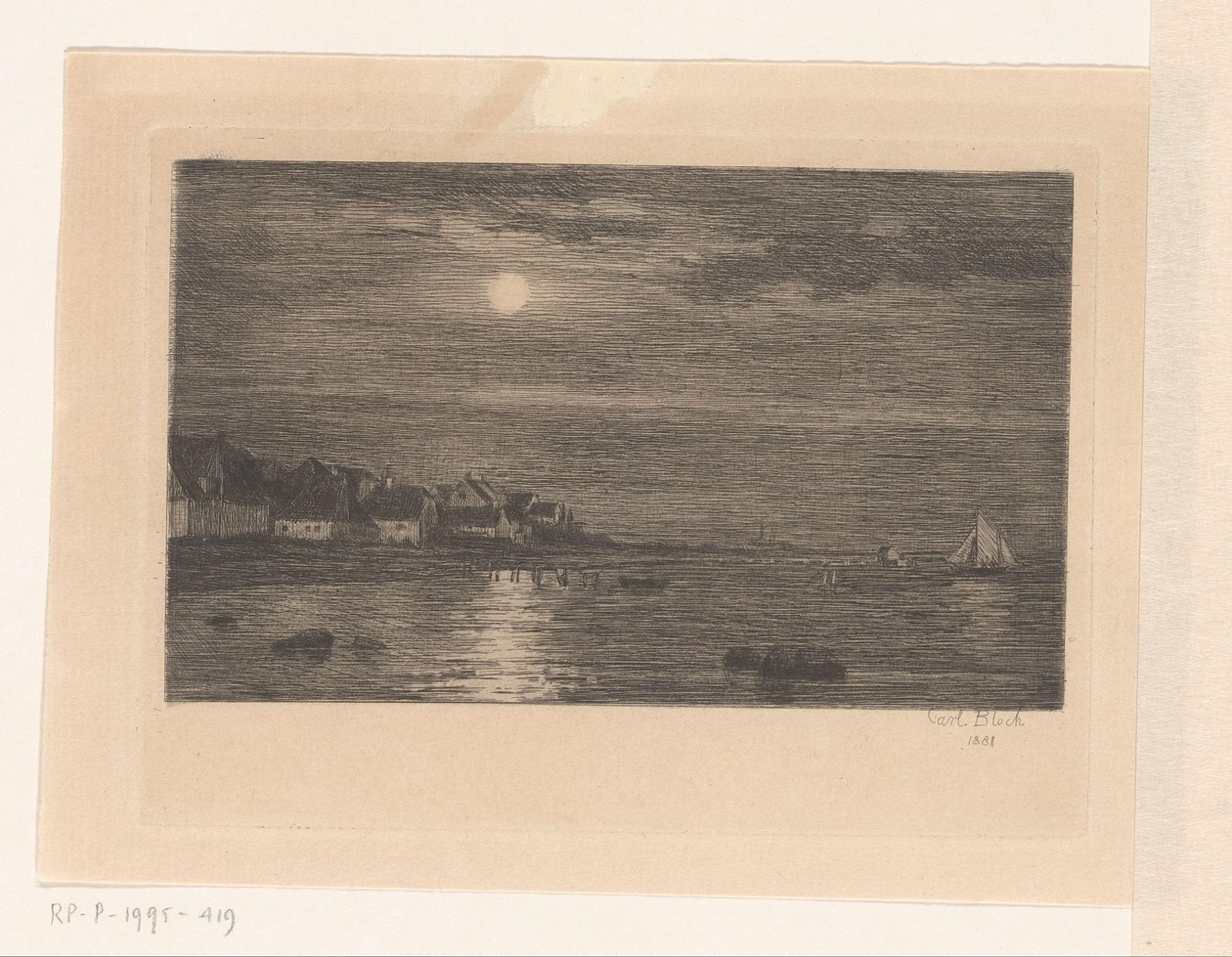 Dorf am Wasser bei Mondlicht von Carl Bloch