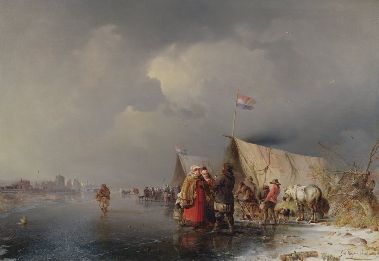 Niederländisches Lager auf dem Eis, 1849 von Carl Hilgers