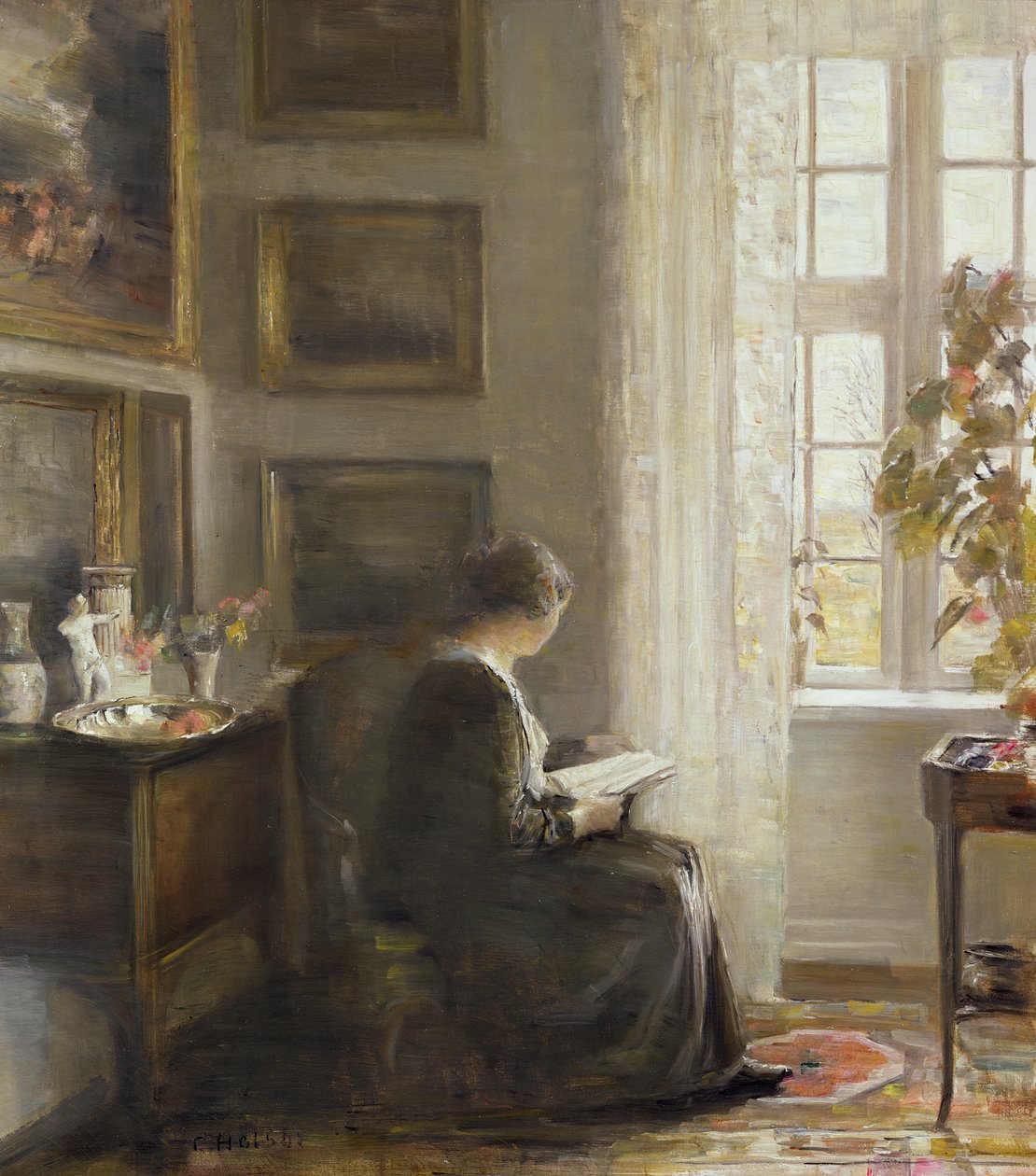 Lesen am sonnigen Fenster von Carl Holsoe