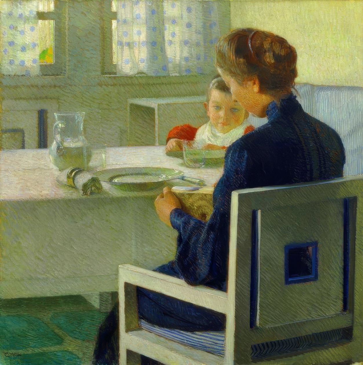 Mutter und Kind bei Tisch. Carl Moll von Carl Moll