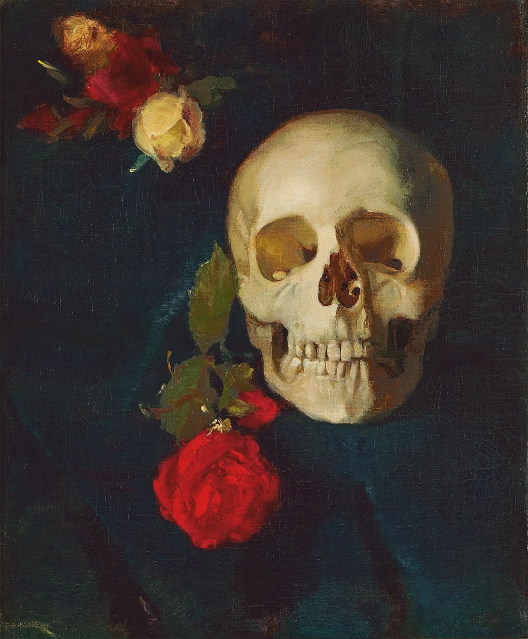 Totenschädel mit Rosen von Carl Schuch