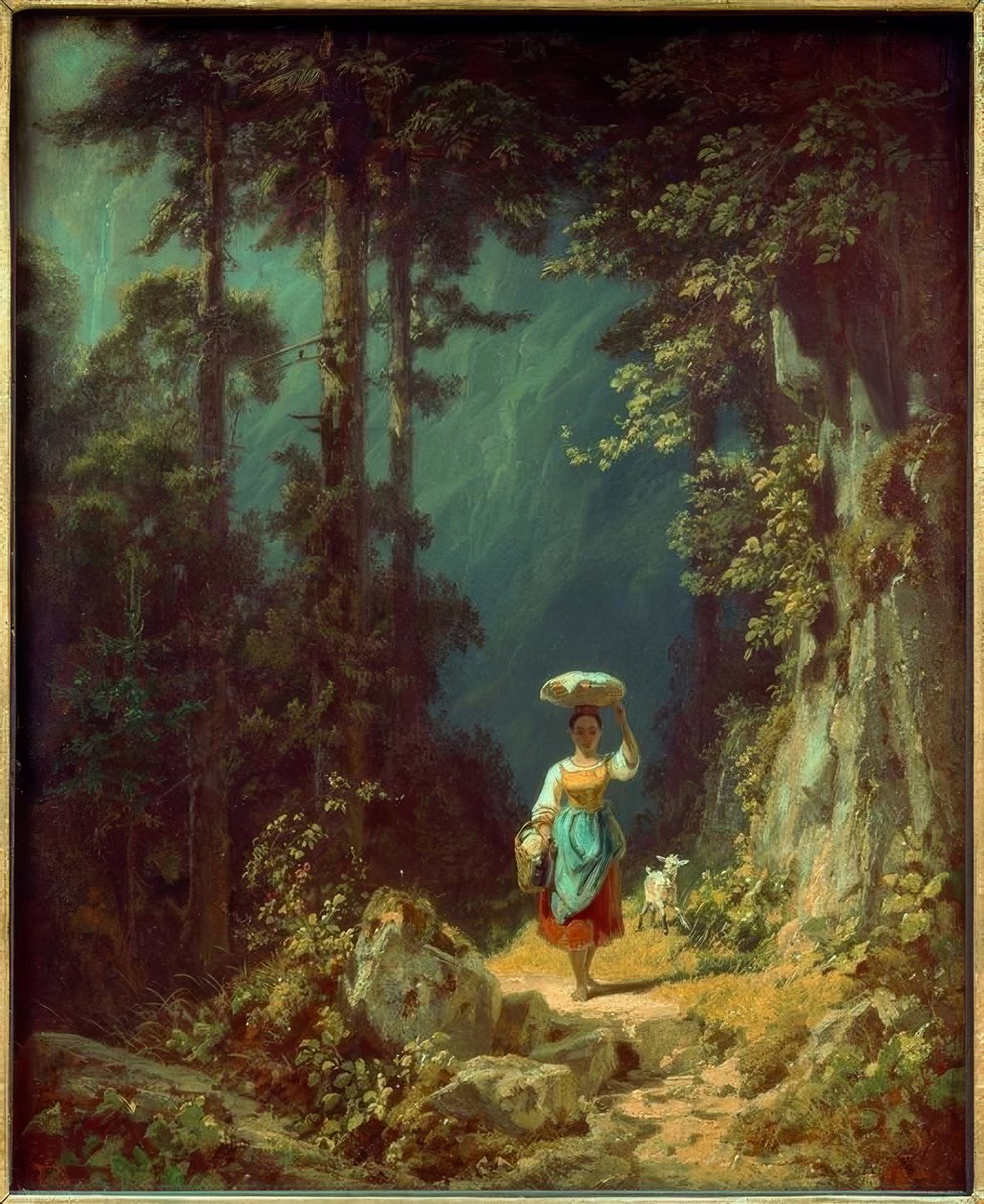 Mädchen mit Ziege im Gebirgstal I von Carl Spitzweg