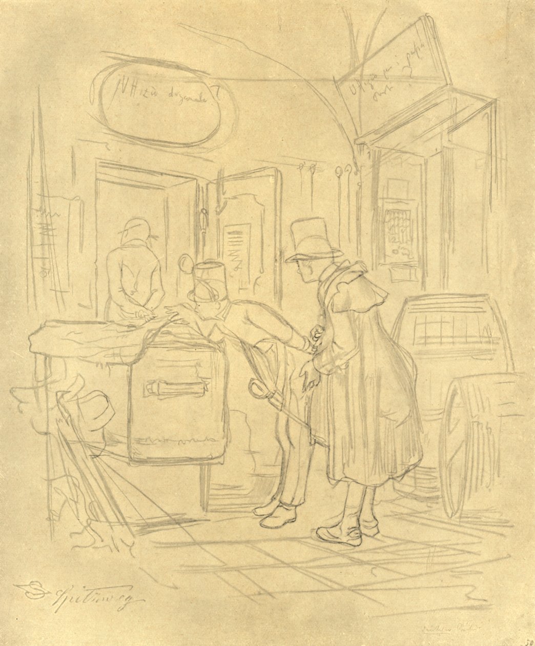 Zollvisitation I, Mitte-Ende 19. Jahrhundert, ca. 1924 von Carl Spitzweg
