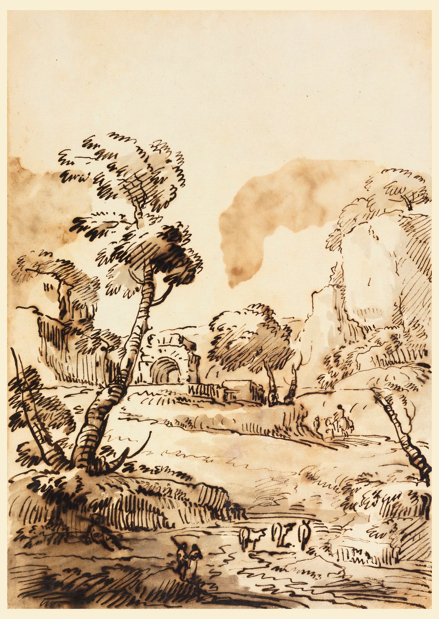 Zeichnung, Eine pastorale Landschaft, 1760–1780 von Carlo Marchionni