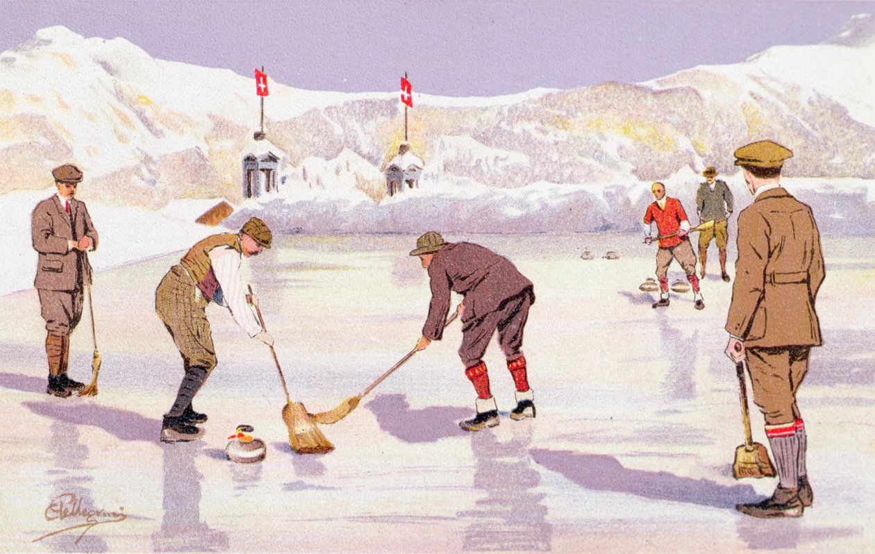 Die Curlingbahn (Farblitho) von Carlo Pellegrini