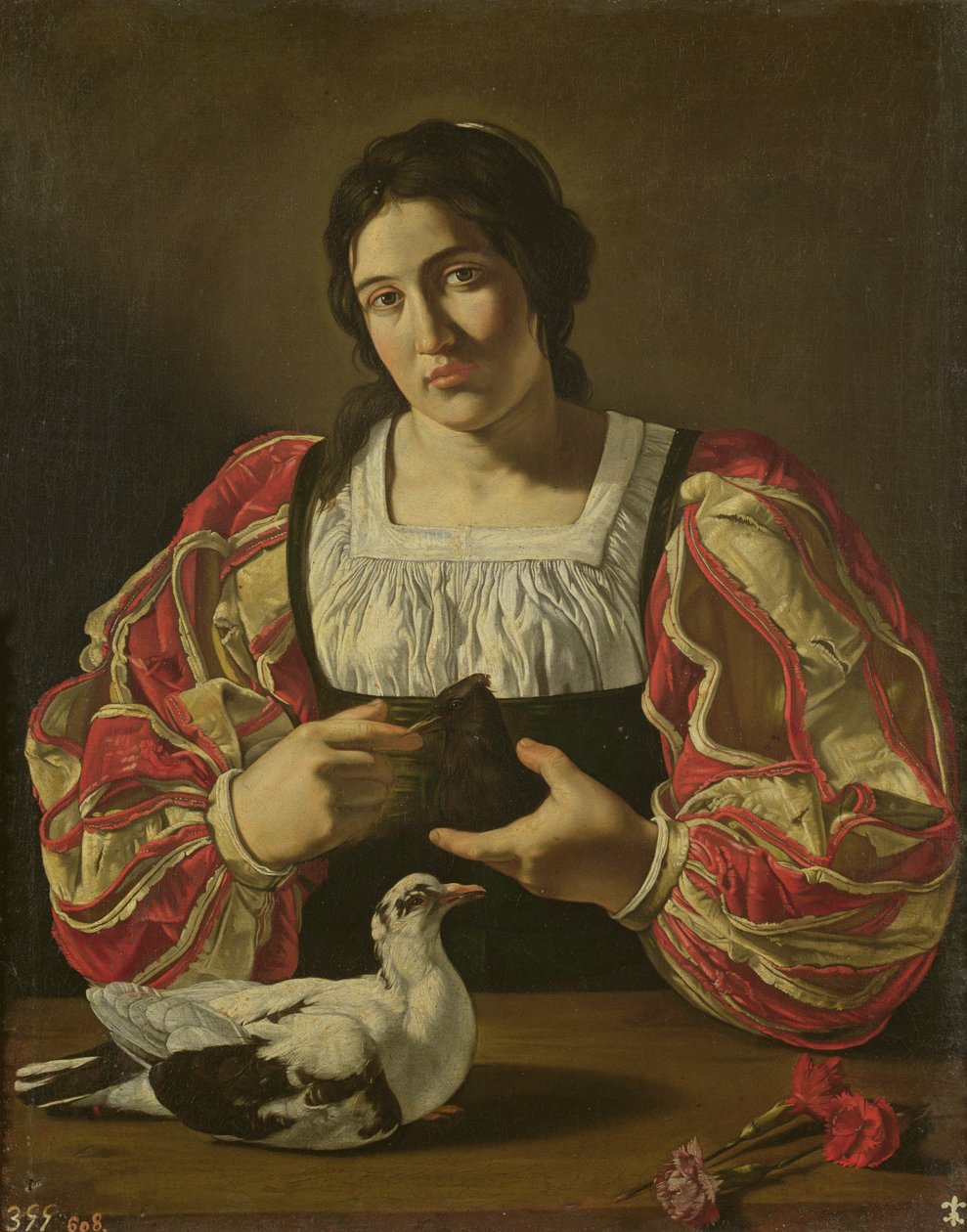 Eine Frau mit Tauben von Cecco de Caravaggio
