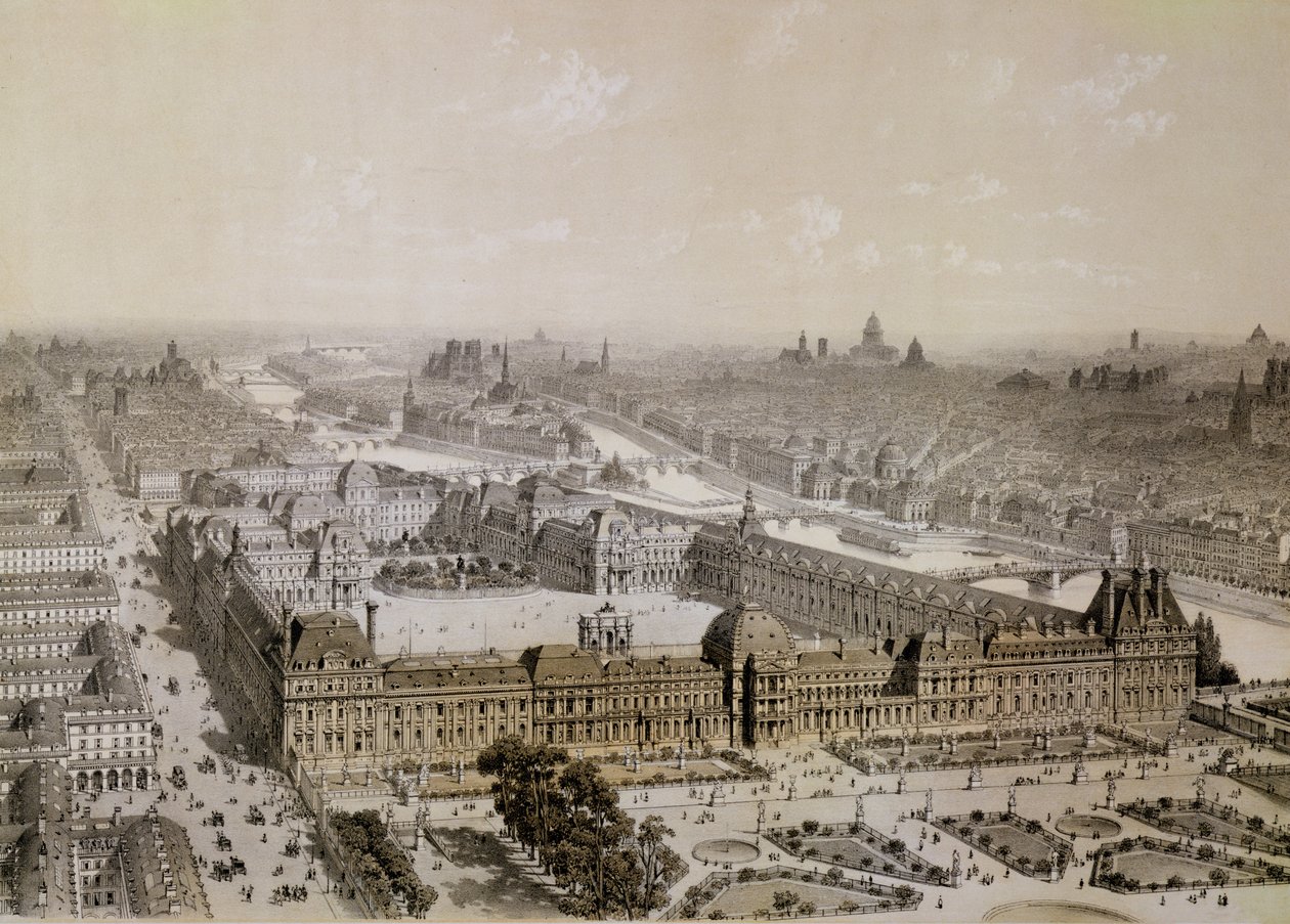 Der fertige Louvre und die neue Rue de Rivoli, gestochen von Philippe Benoist (1813-ca. 1905) von Chapuis