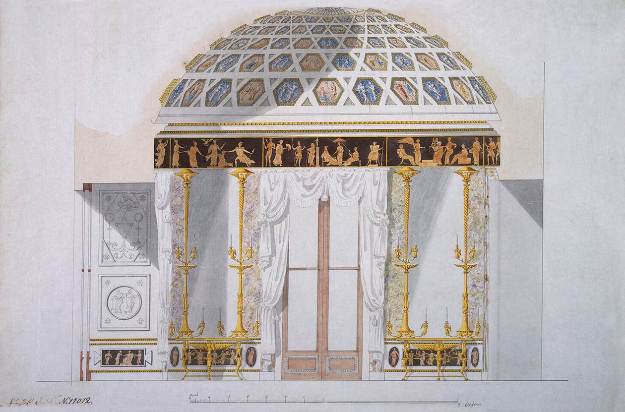 Entwurf für den Jaspisschrank im Achatpavillon in Zarskoje Selo, ca. 1780 von Charles Cameron