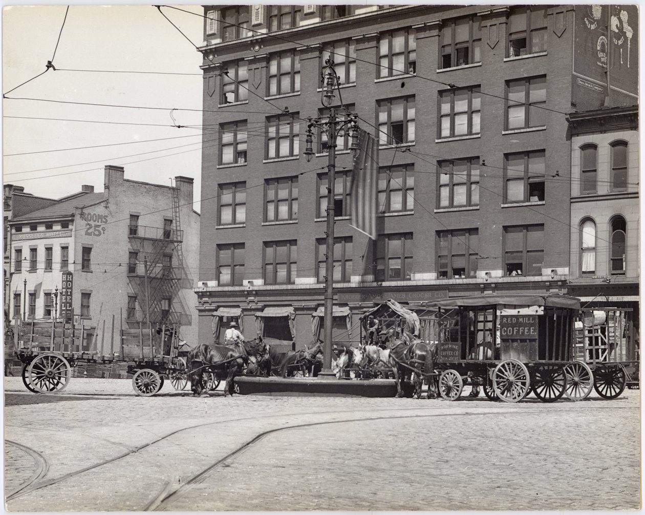 Pferdetränke in der 3rd Street, an der Washington Avenue oder Lucas Avenue von Charles Clement Holt