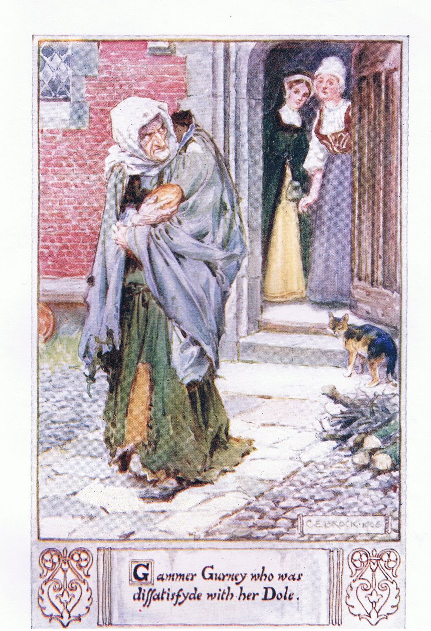 Gammer Gurney, die mit ihrer Zuteilung unzufrieden war von Charles Edmund Brock