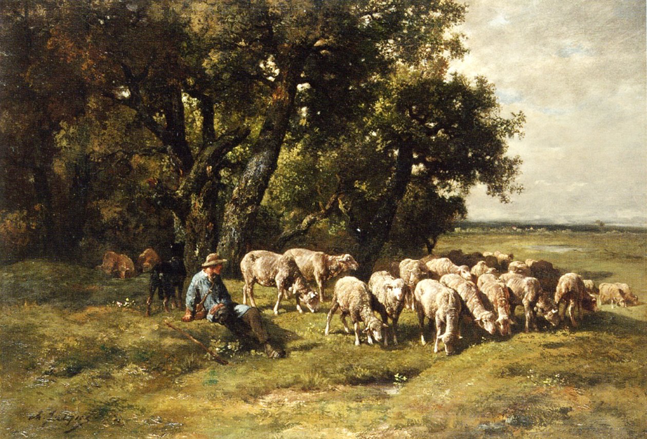 Ein Hirte und seine Herde von Charles Emile Jacques