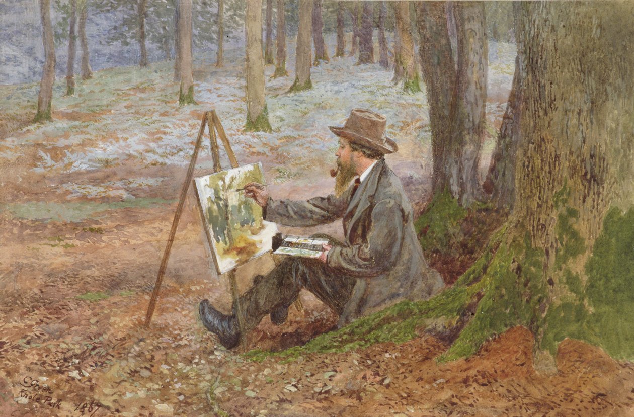 Aquarellmalerei im Wald von Knole Park, nahe Sevenoaks, Kent von Charles Green