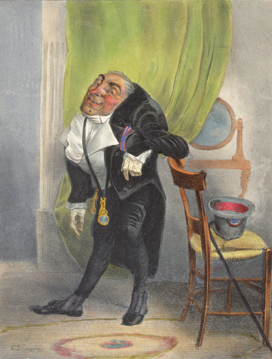Charles Louis Philippe Henri Dieudonne Mayeux, geboren in Paris 7 Fructidor An 2, dekoriert mit dem Lys und dem Croix de Juillet, Mitglied des Caveau Moderne und mehrerer anderer Akademien von Charles Joseph Travies de Villiers