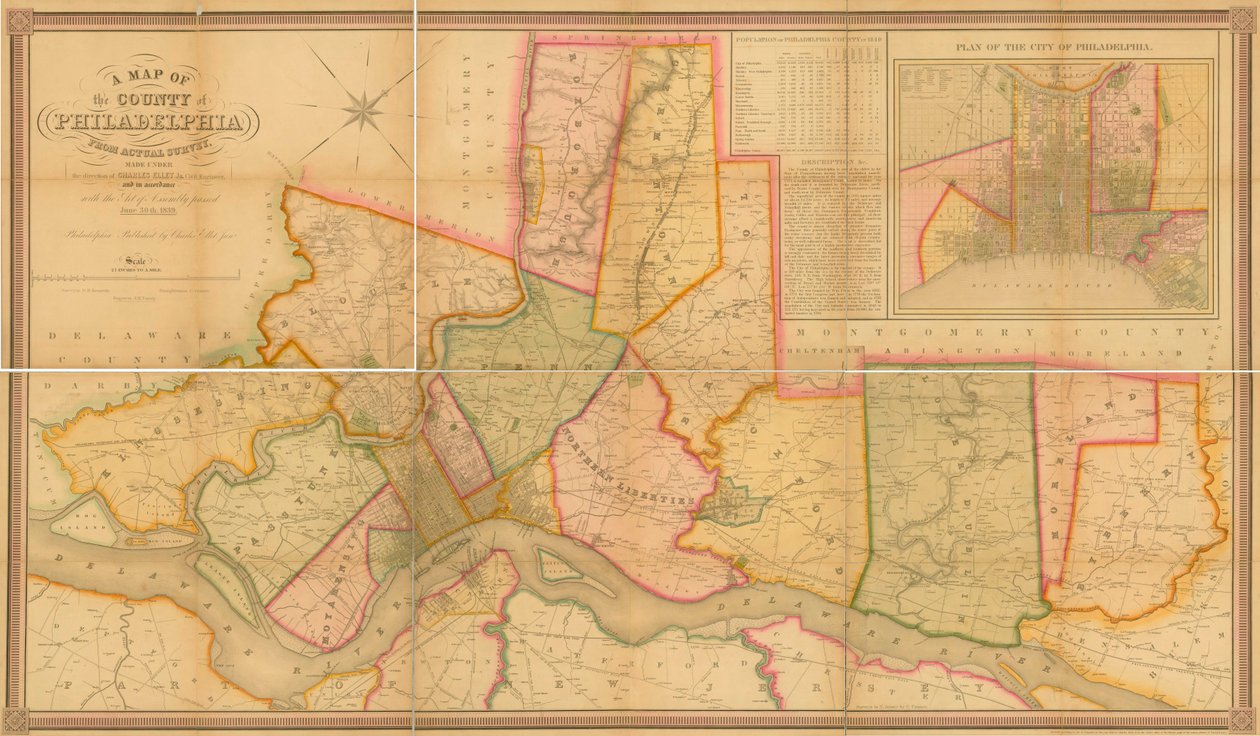 Karte des County Philadelphia aus tatsächlicher Vermessung, 1843 von Charles Jr. Ellet