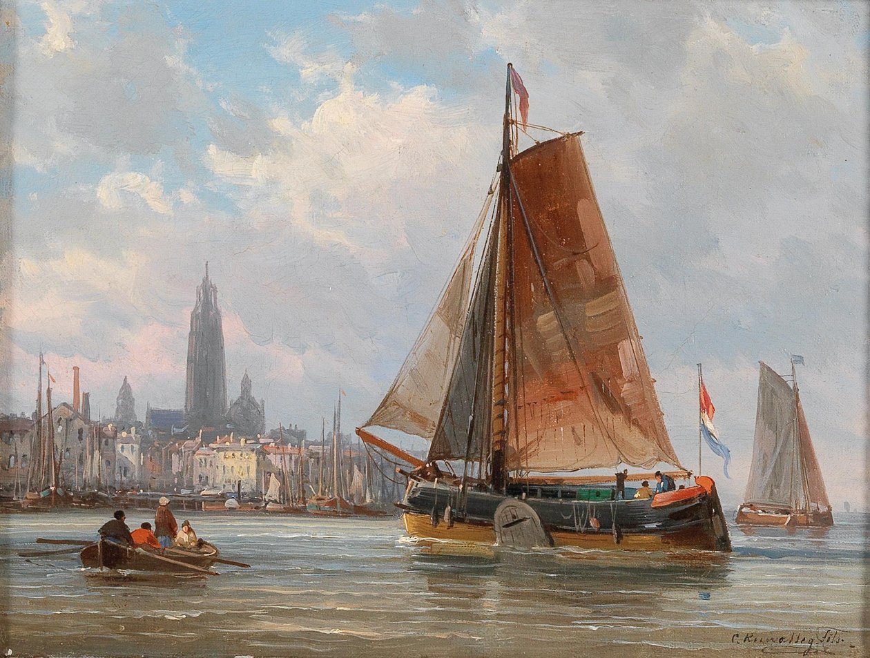 Fischer bei einer Stadt von Charles Euphrasie Kuwasseg