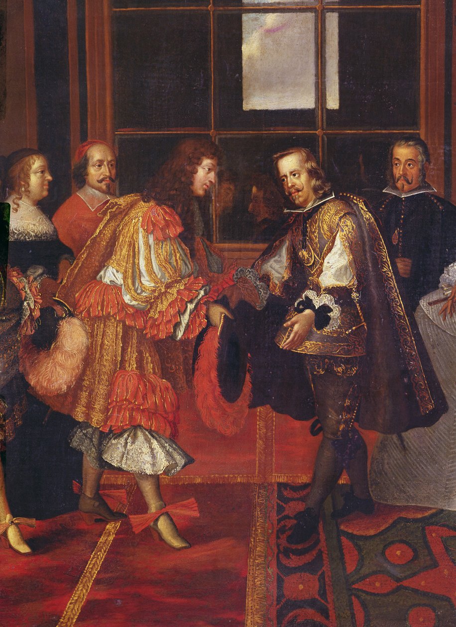 Das Treffen von Ludwig XIV. und Philipp IV. auf der Île des Faisans am 7. Juni 1660 (Detail) von Charles Le Brun