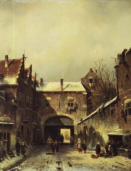 Eine niederländische Stadt im Winter von Charles Henri Joseph Leickert