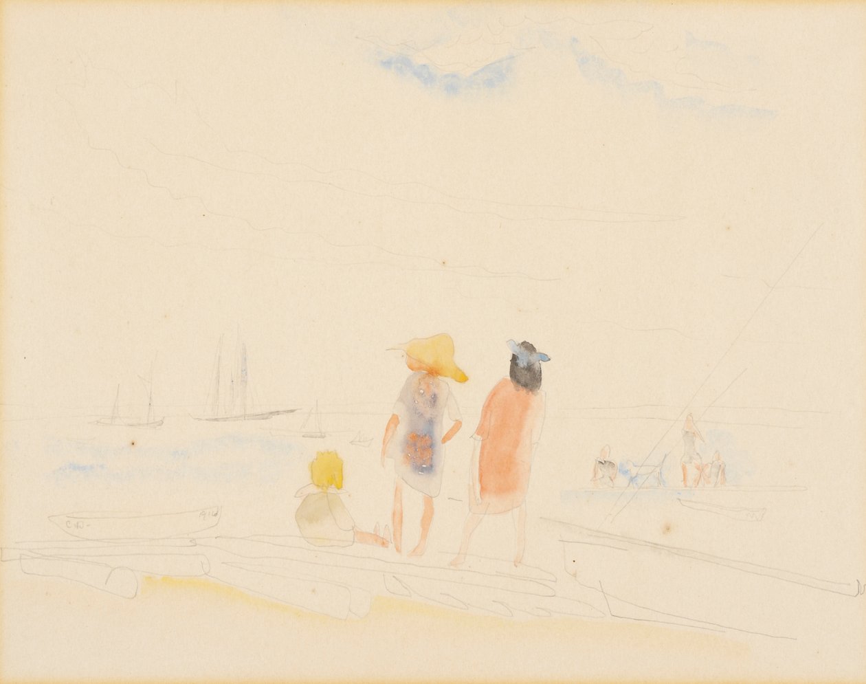 Zwei Frauen und Kind am Strand von Charles Demuth