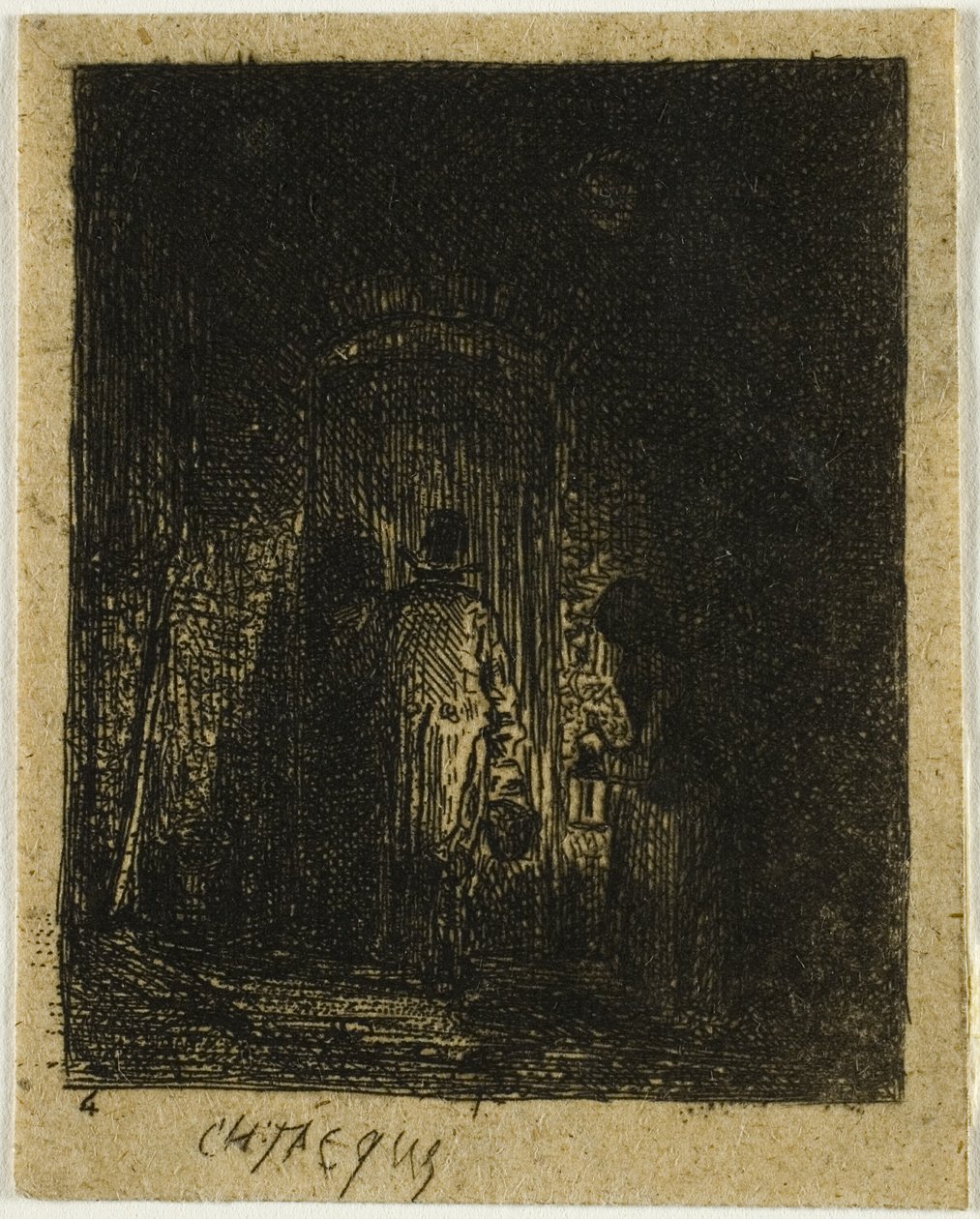 Mann und Frau mit Laternen von Charles Emile Jacque