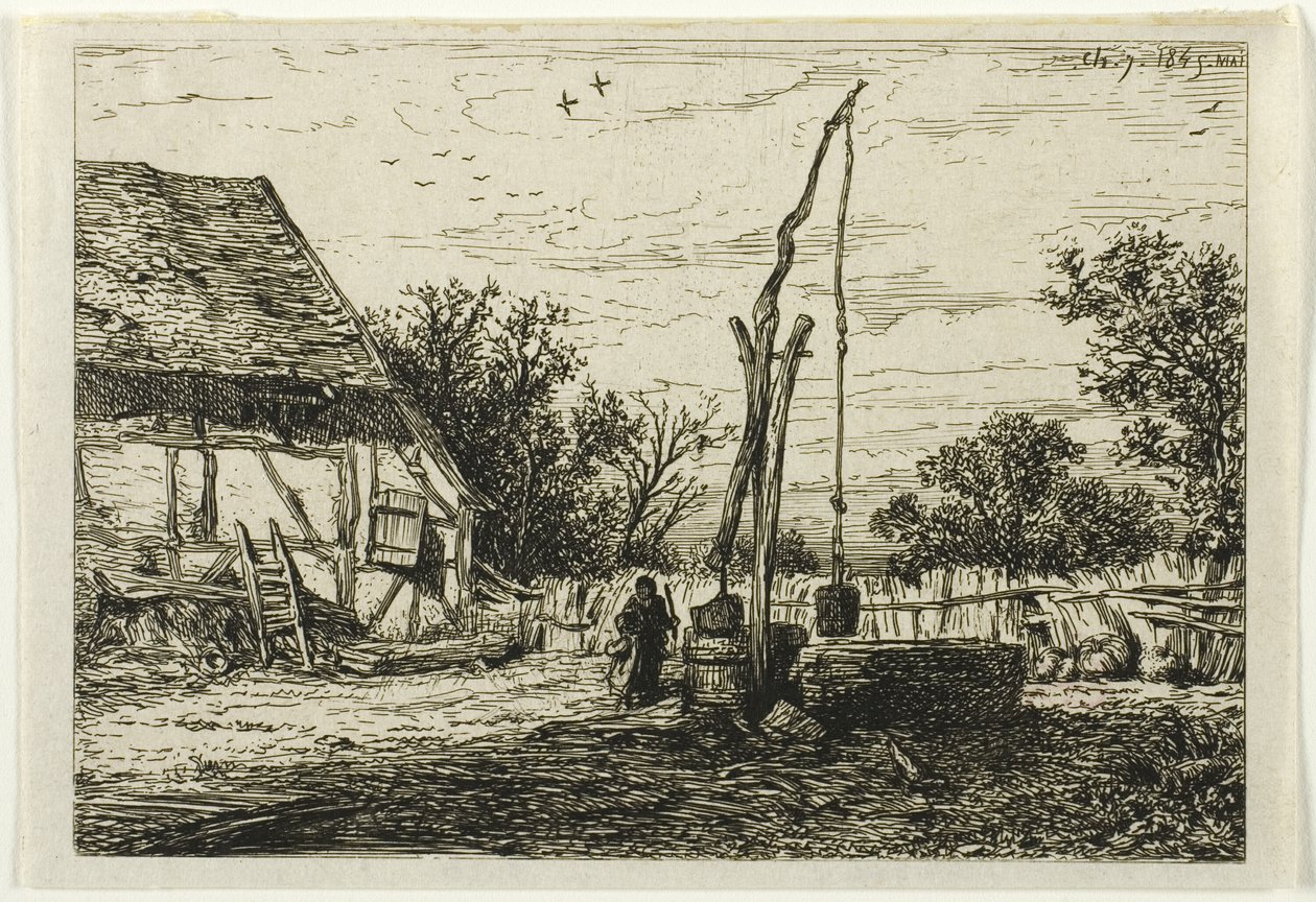 Brunnen in einem Bauernhof von Charles Emile Jacque