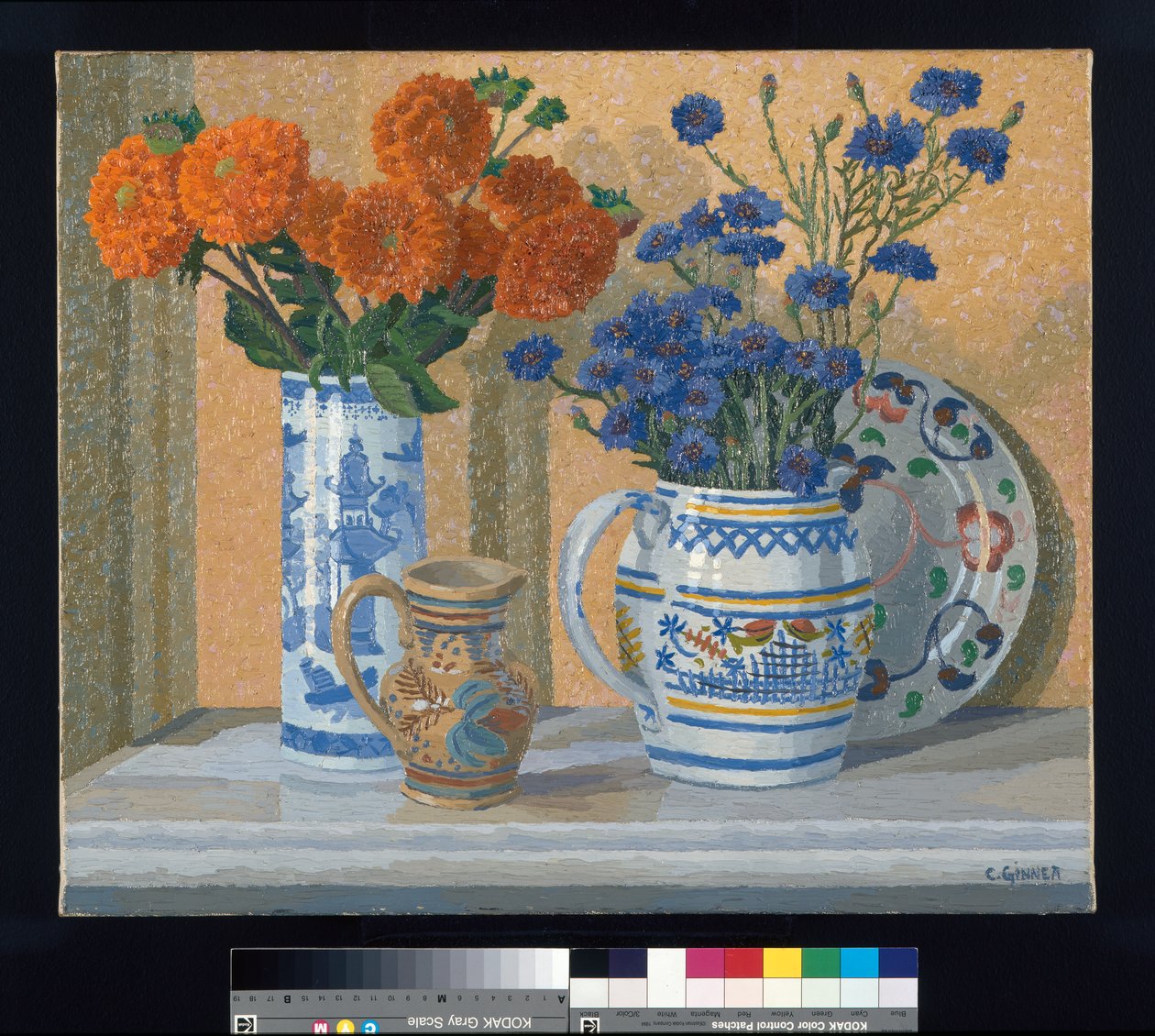Dahlien und Kornblumen von Charles Ginner