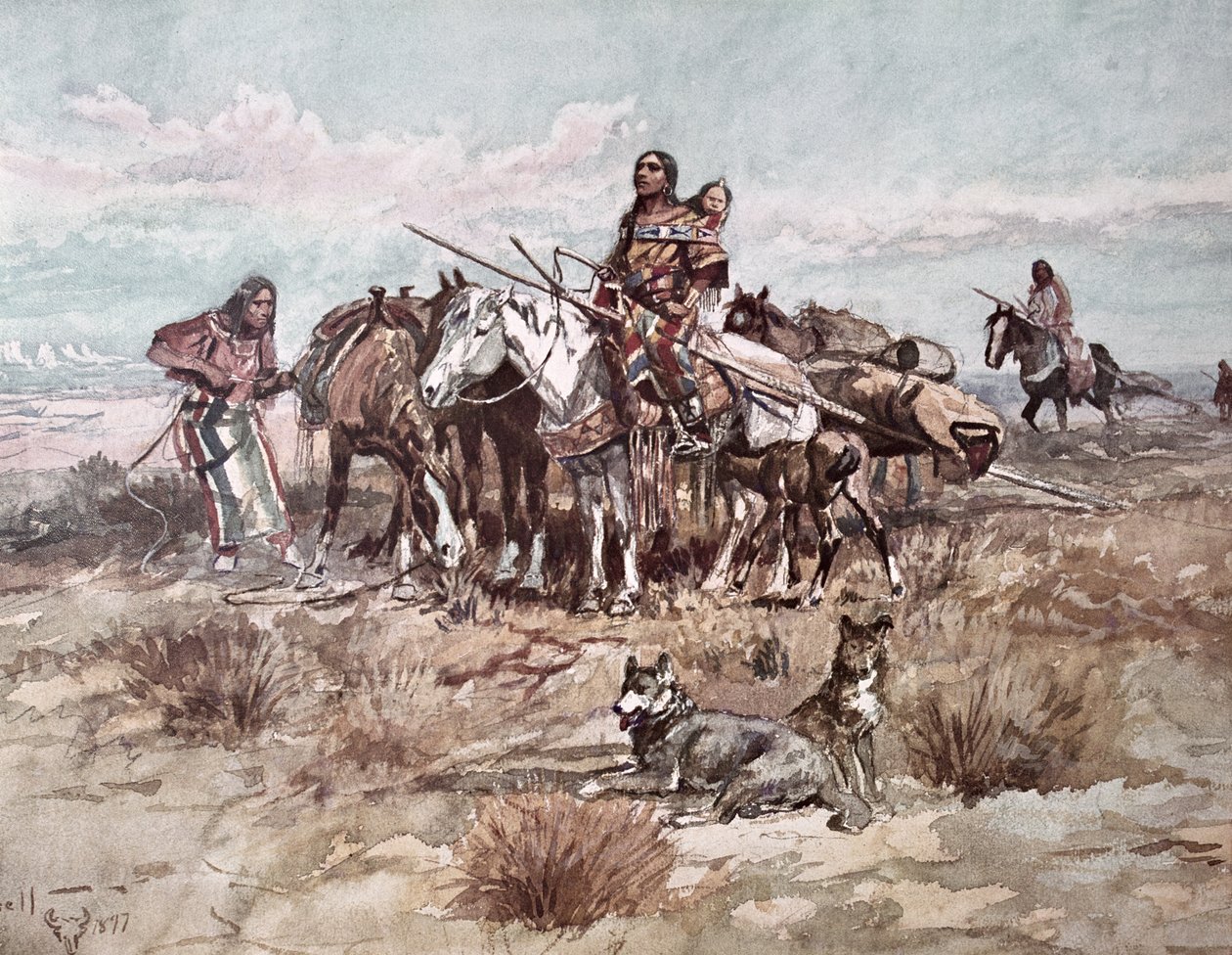 Ureinwohner der amerikanischen Ebenen ziehen um von Charles Marion Russell