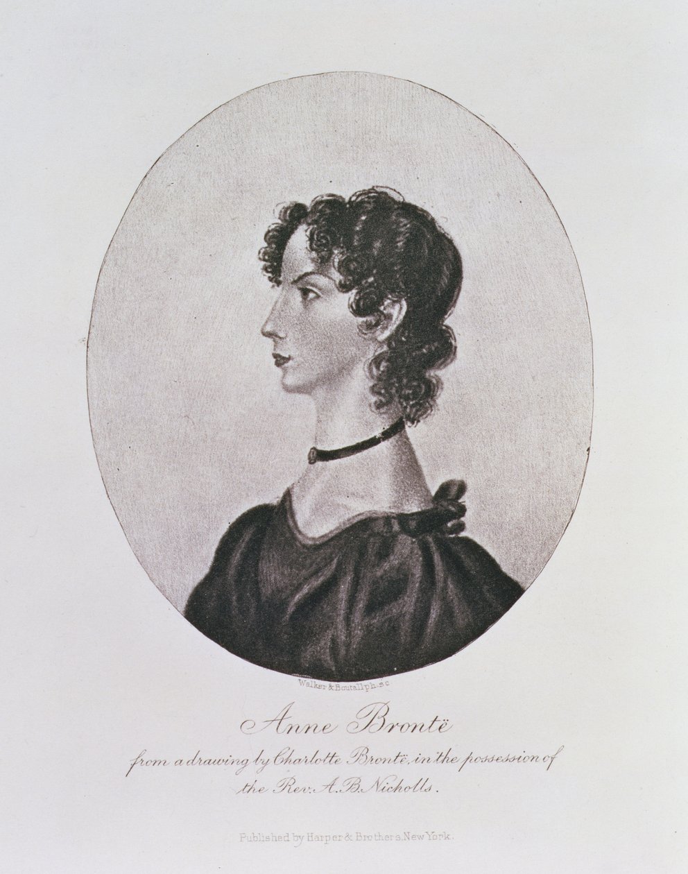 Porträt von Anne Bronte (1820-49) aus einer Zeichnung im Besitz von Rev. A. B. Nicholls, graviert von Walker und Boutall von Charlotte Bronte